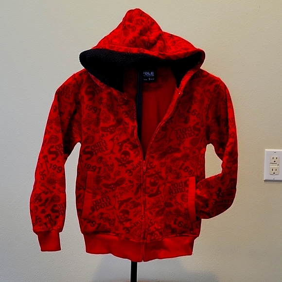 SOUTHPOLE ZIP-UP   BOYS/GIRLS HOODIE, RED/BLACK FLEECE LINED, SM 8-10 - Picture 1 of 7